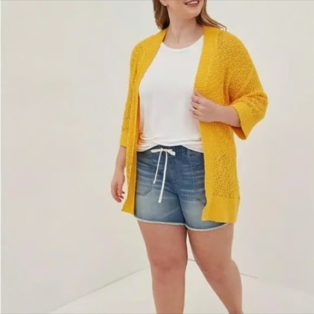 Torrid Yellow Open Stitch Pointelle Knit Cardigan Sweater 3X 22-24 - Picture 2 of 5
